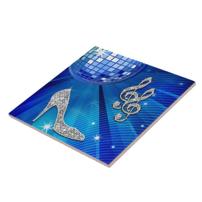 Sparkly Blue/silver Music Note & Stiletto Heel Tile (Side)