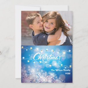 Sparkly Blue Snowflake Christmas Photo Card