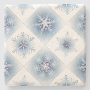 Sparkly Blue Snowflakes Stone Coaster