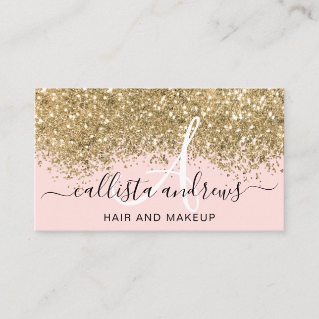 Sparkly Blush Pink Gold Confetti Glitter Business Card (Front)