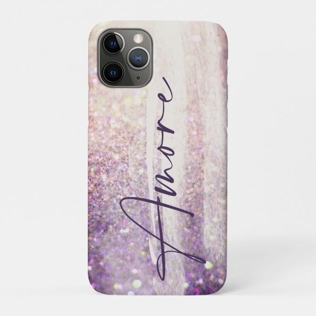 Sparkly bokeh glitter pink purple amore love Case-Mate iPhone case (Back)