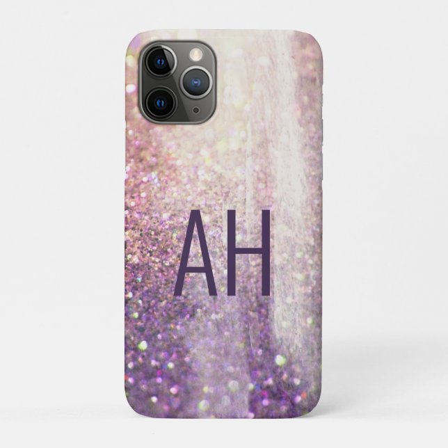 Sparkly bokeh glitter pink purple initials Case-Mate iPhone case (Back)
