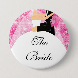 Sparkly Bride Bridal Party  Button / Pin Pink