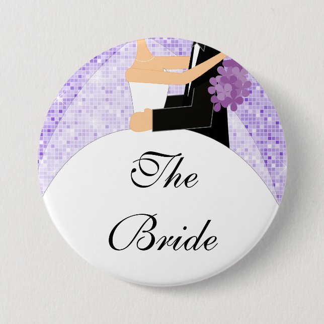 Sparkly Bride Bridal Party  Button / Pin Purple (Front)