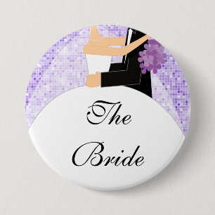 Sparkly Bride Bridal Party  Button / Pin Purple