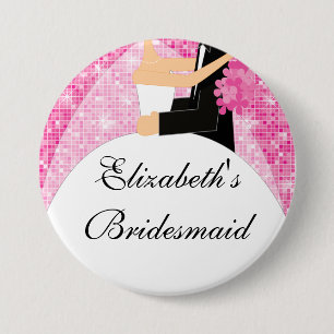 Sparkly Bride Bridesmaid  Button / Pin Pink