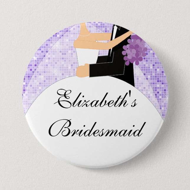 Sparkly Bride Bridesmaid  Button / Pin Purple (Front)