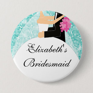 Sparkly Bride Bridesmaid  Button / Pin Turquoise