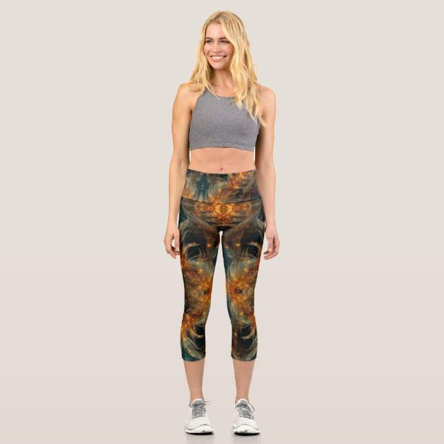 Sparkly brown feathers capri leggings (Front)