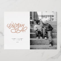 Sparkly Bubbly Script Merry Holiday Foil Card