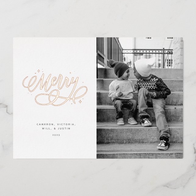 Sparkly Bubbly Script Merry Holiday Foil Card (Front)