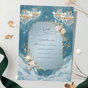 Sparkly Chandelier Floral Lavish Wedding RSVP Card