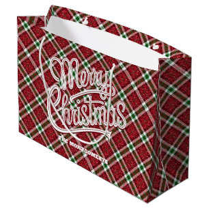 Sparkly Christmas Plaid  Large Gift Bag