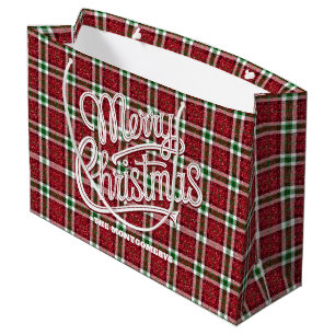 Sparkly Christmas Plaid  Large Gift Bag