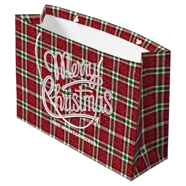 Sparkly Christmas Plaid  Large Gift Bag (Back Angled)
