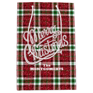 Sparkly Christmas Plaid  Medium Gift Bag