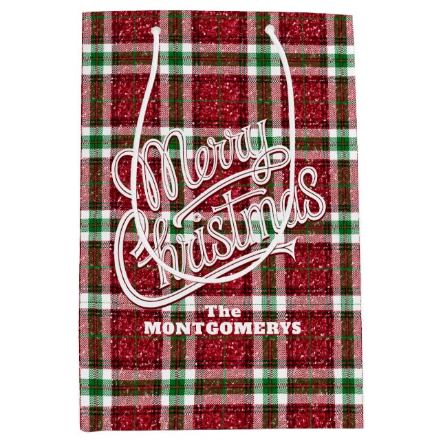 Sparkly Christmas Plaid  Medium Gift Bag (Front)