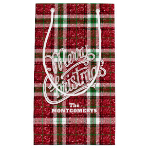 Sparkly Christmas Plaid  Small Gift Bag