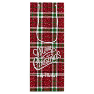 Sparkly Christmas Plaid Wine Gift Bag