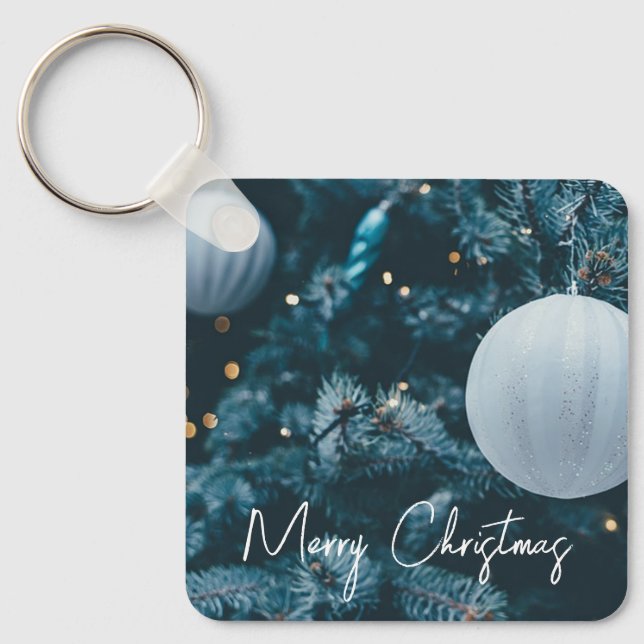 Sparkly Christmas Tree and Christmas Balls Key Ring (Front)