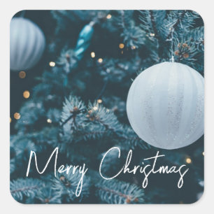Sparkly Christmas Tree and Christmas Balls Square Sticker