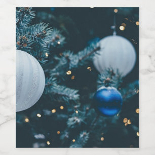 Sparkly Christmas Tree and Christmas Balls Wine Label