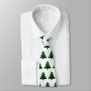 Sparkly Christmas tree green and white pattern Tie