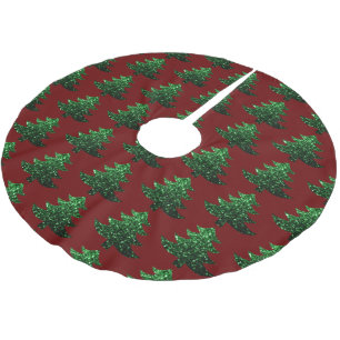 Sparkly Christmas tree green Dark red pattern Brushed Polyester Tree Skirt