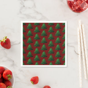 Sparkly Christmas tree green Dark red pattern Napkin