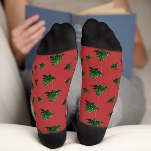 Sparkly Christmas tree green sparkles pattern red Socks