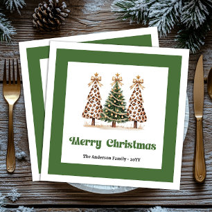 Sparkly Christmas Tree Leopard Print Dinner Napkin