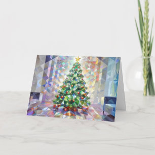 Sparkly Christmas Tree Merry Xmas Geometric Holiday Card