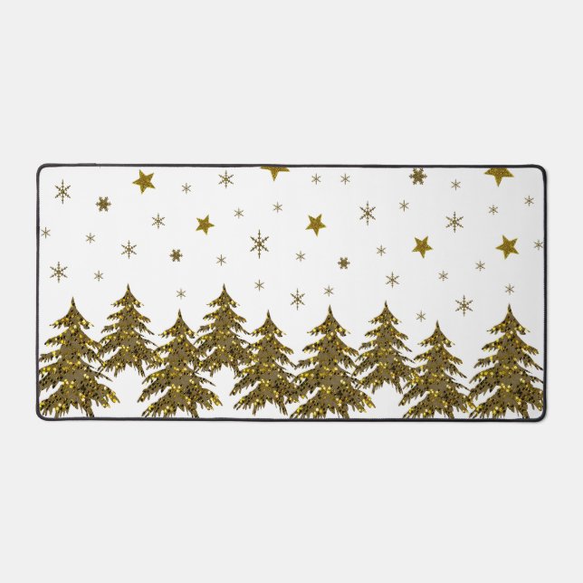 Sparkly Christmas tree, moon, stars Desk Mat (Front)