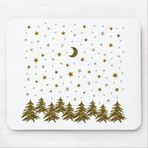 Sparkly Christmas tree, moon, stars Mouse Mat