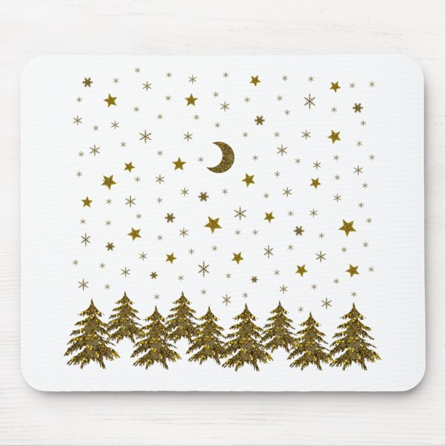 Sparkly Christmas tree, moon, stars Mouse Mat (Front)