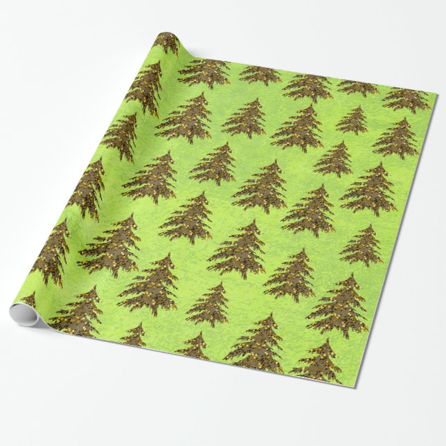 Sparkly Christmas tree on abstract green paper (Unrolled)