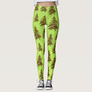 Sparkly Christmas tree on abstract green paper Leggings