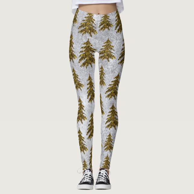 Sparkly Christmas tree on abstract paper Leggings (Front)