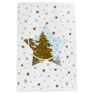 Sparkly Christmas tree, stars and snowflake Medium Gift Bag