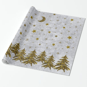 Sparkly Christmas tree, stars on abstract paper