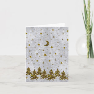 Sparkly Christmas tree, stars on abstract paper Holiday Card