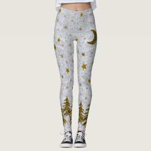 Sparkly Christmas tree, stars on abstract paper Leggings