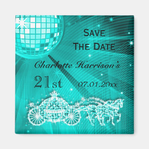 Sparkly Coach & Horses 21st Birthday Save The Date Magnet