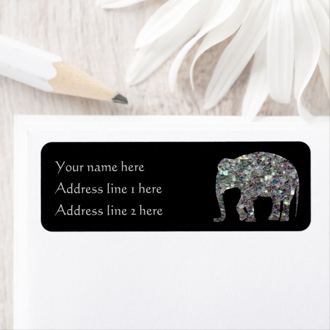 Sparkly colorful silver mosaic Elephant | Black (Insitu)