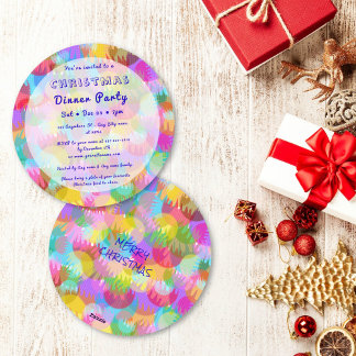 Sparkly Colorful Simple Christmas Dinner Party Invitation