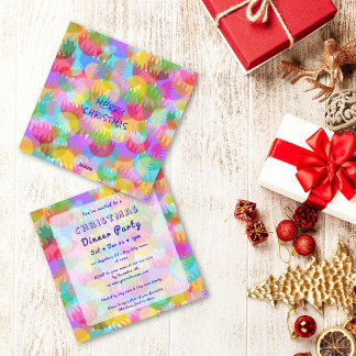 Sparkly Colorful Simple Christmas Dinner Party  Invitation