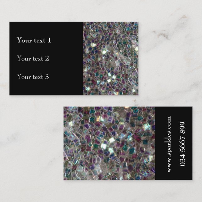 Sparkly colourful silver mosaic and black business card (Front/Back)