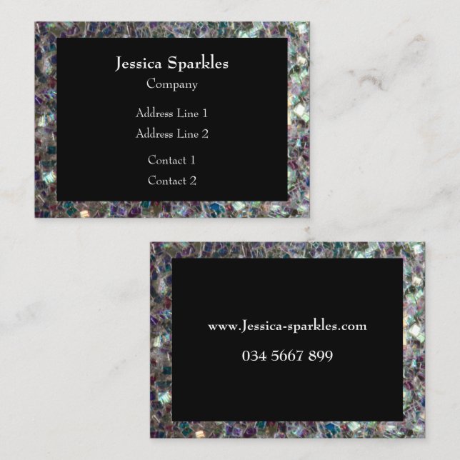 Sparkly colourful silver mosaic frame Black Business Card (Front/Back)