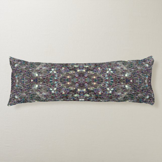 Sparkly colourful silver mosaic Mandala Body Cushion (Front)