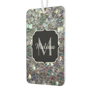 Sparkly colourful silver mosaic Monogram Car Air Freshener